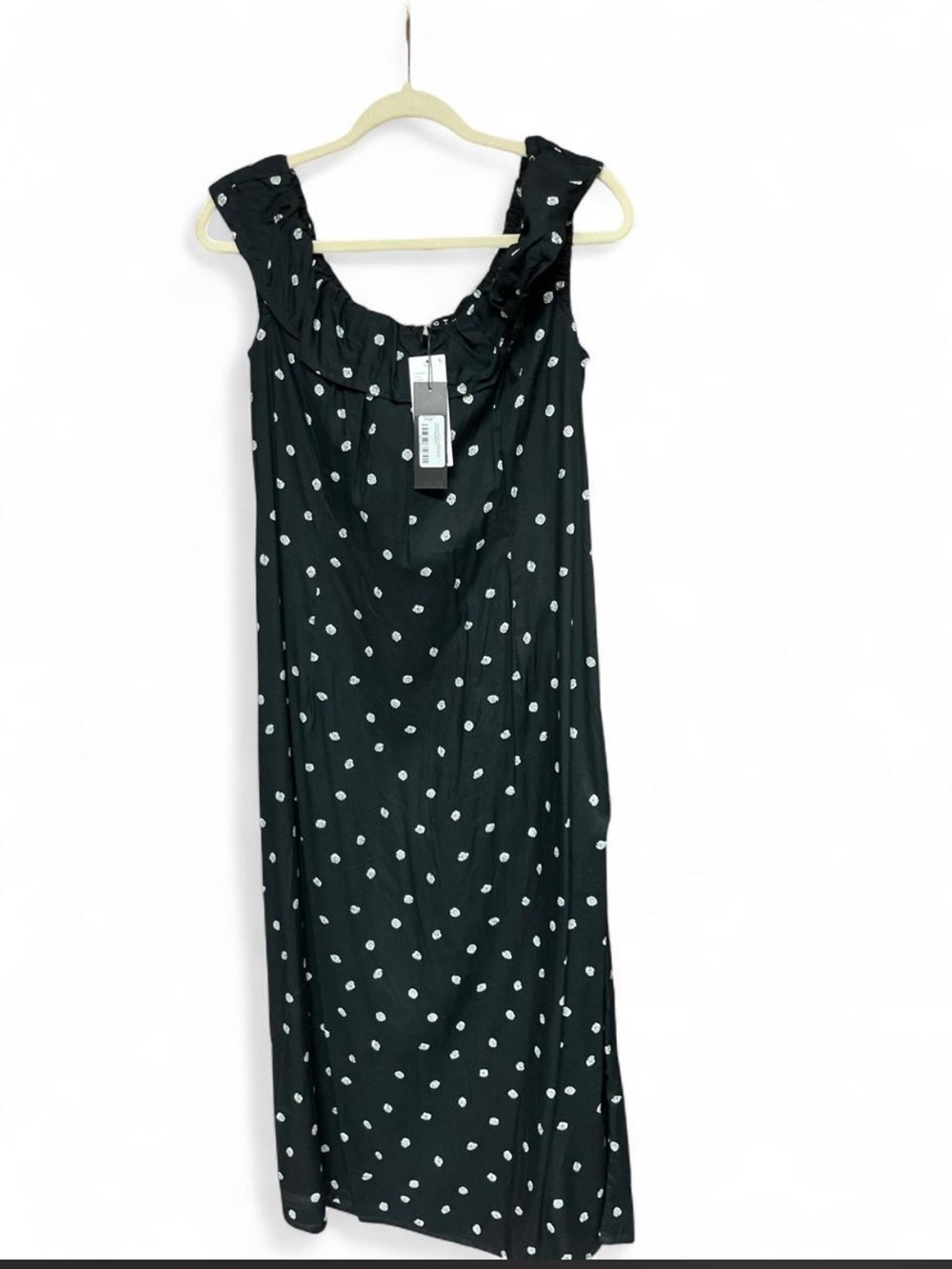 Motel Rocks Black Polka Dot Ruffle-Shoulder Midi Dress